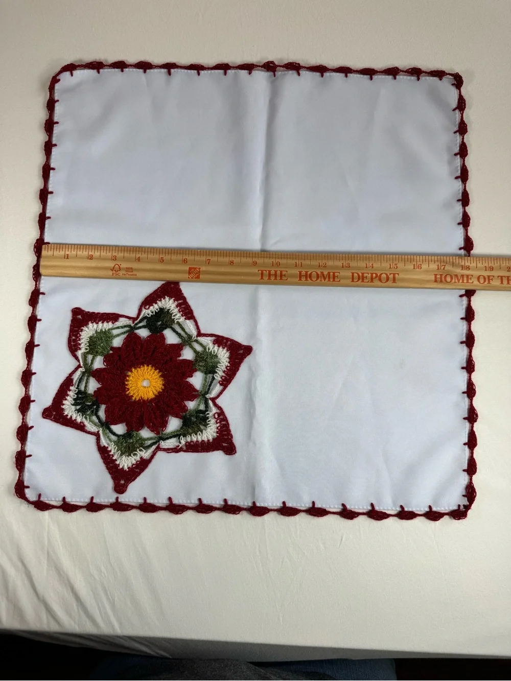 Mexican Napkin Servilleta Handwoven Crochet Red Poinsettia Nochebuena Star Motif